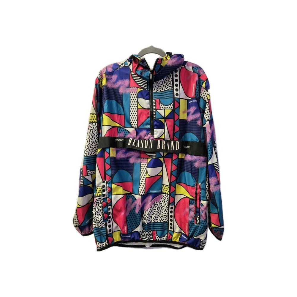 Reason Brand Size Large Mens Windbreaker‎  Multicolored Hooded Half Zip